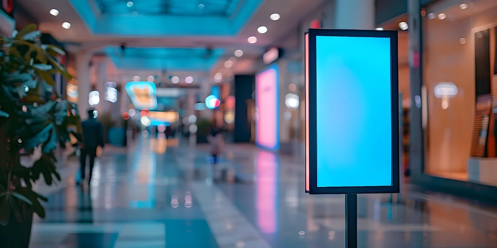 Digital signage totem in a shopping mall